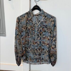 Johnny Was Blue and Gray Patterned Shirt Jacket